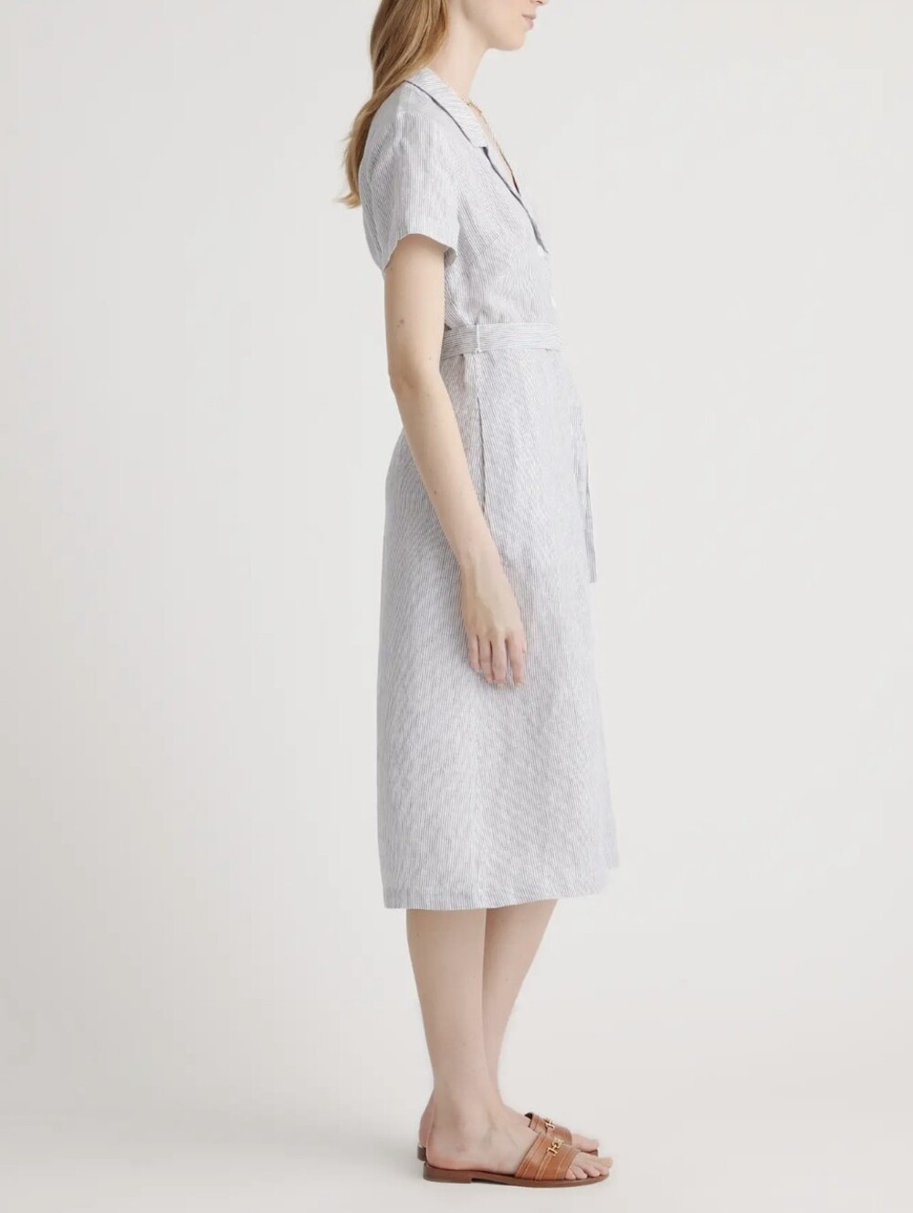 Quince-NWT-100% European Linen Button Front Dress in Blue Pin Stripe-Size XL - Picture 4 of 16